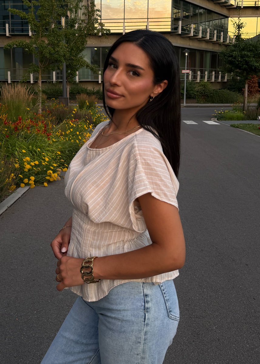 Gestreifte Bluse mit Taillierung Beige - NAHA