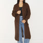 Brauner Oversize-Grobstrick-Cardigan in Midi-Länge mit aufgesetzten Taschen