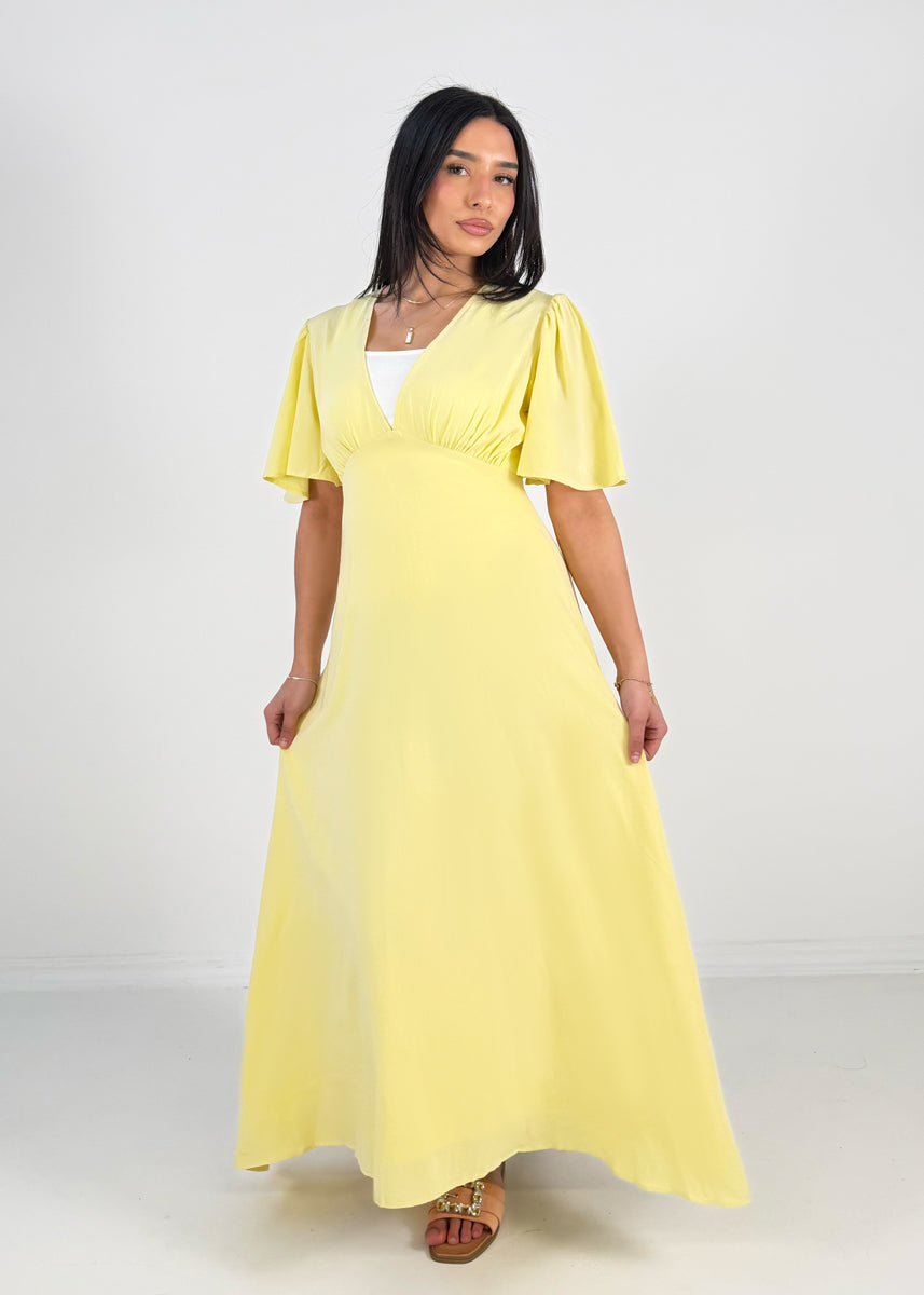 Maxikleid mit V-Ausschnitt und Flügelärmeln