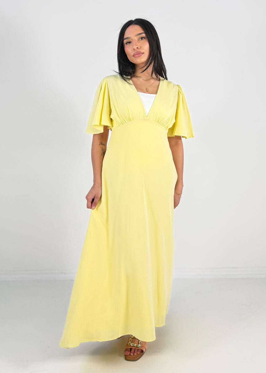 Maxikleid mit V-Ausschnitt und Flügelärmeln