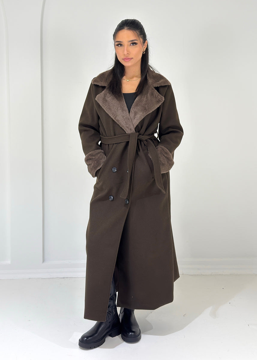 Mantel mit Kunstpelz