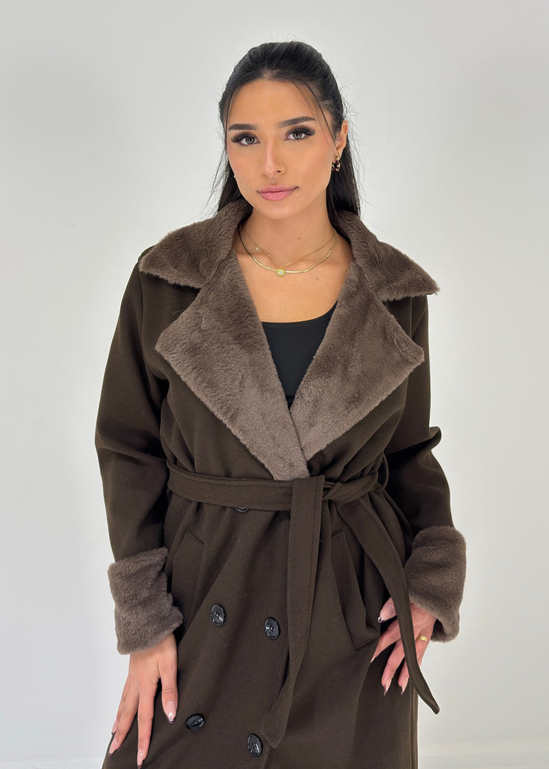 Mantel mit Kunstpelz