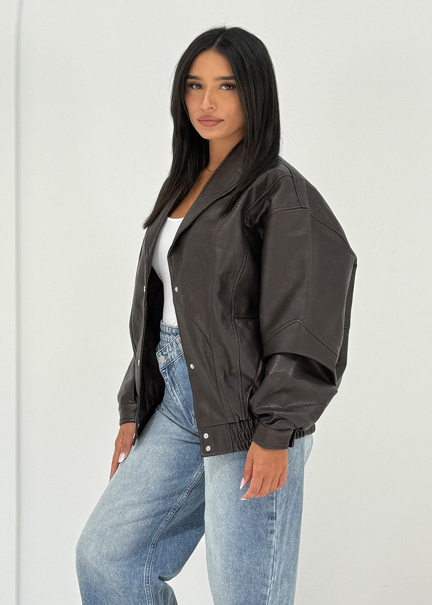 Kunstlederjacke mit Druckknöpfen & Taschen