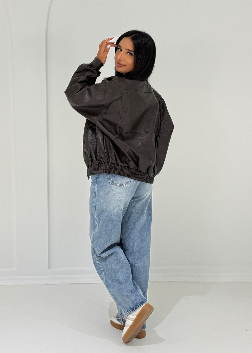 Kunstlederjacke mit Druckknöpfen & Taschen