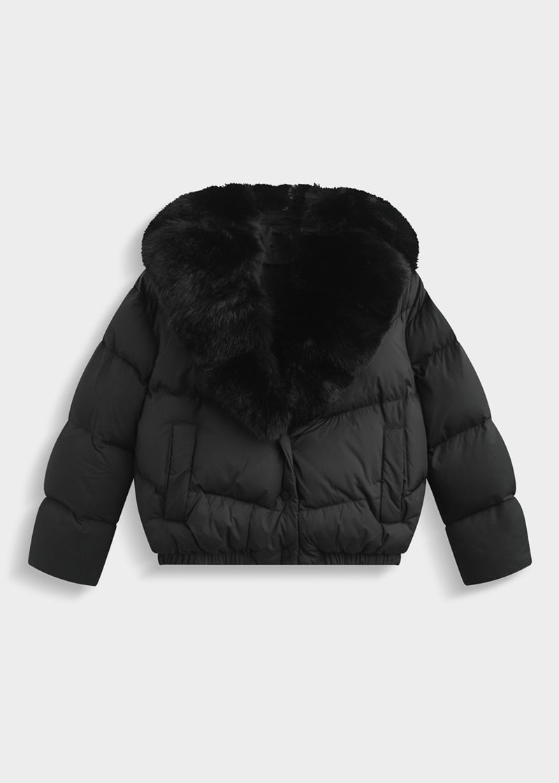 Kurze Steppjacke mit Kunstfellkragen