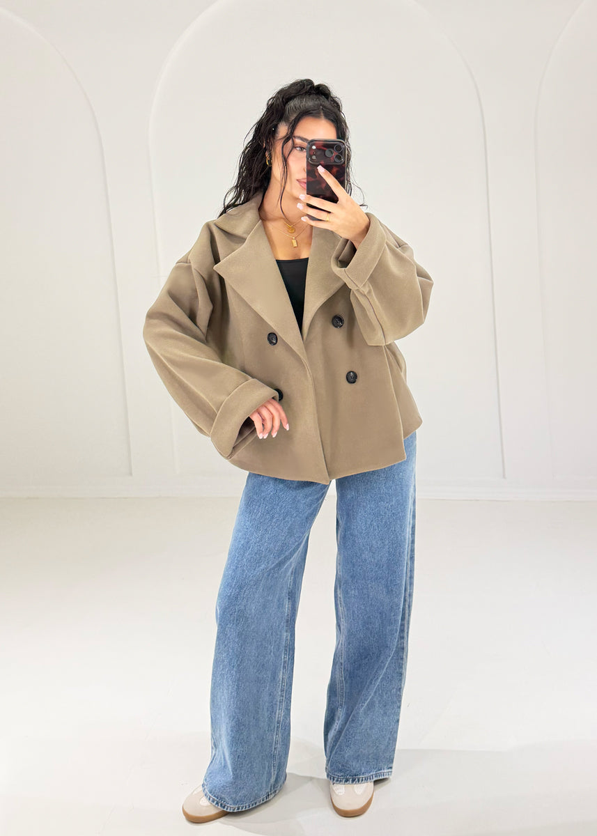 Oversize Caban Jacke Taupe