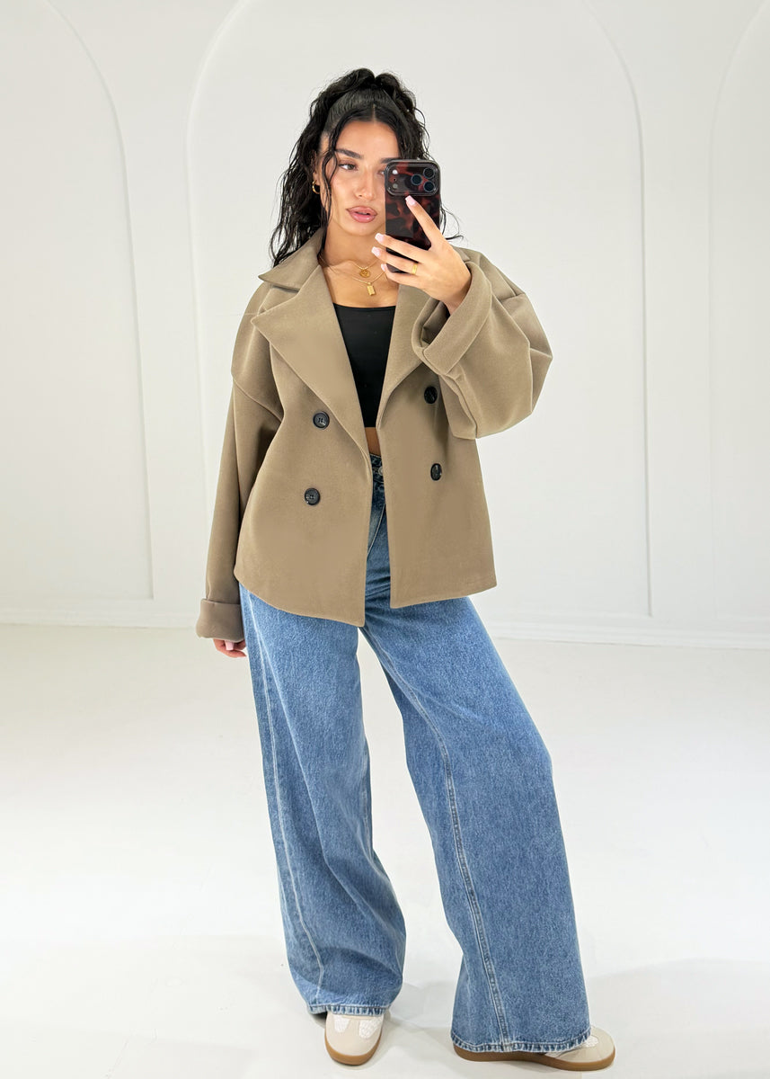 Oversize Caban Jacke Taupe