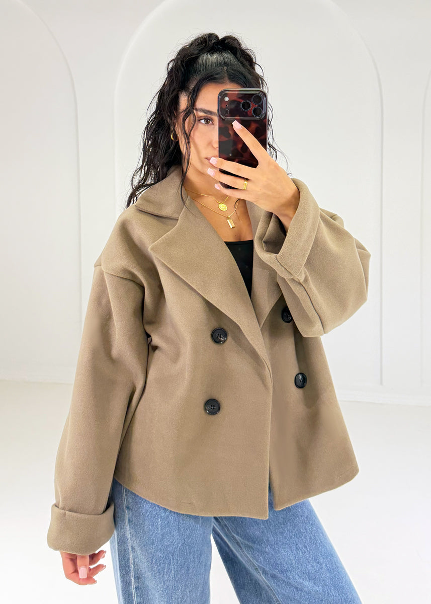 Oversize Caban Jacke Taupe