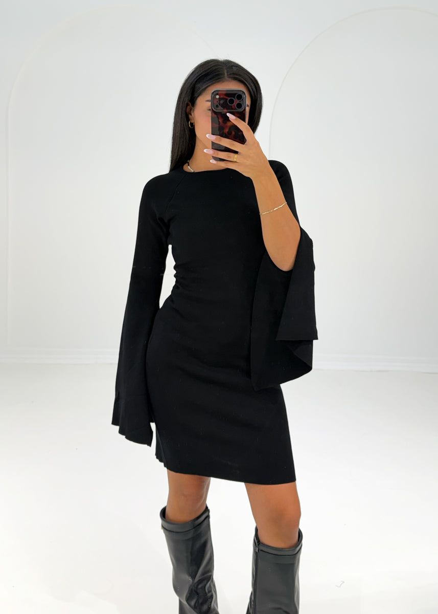 Mini-Kleid mit weiten Ärmeln Schwarz
