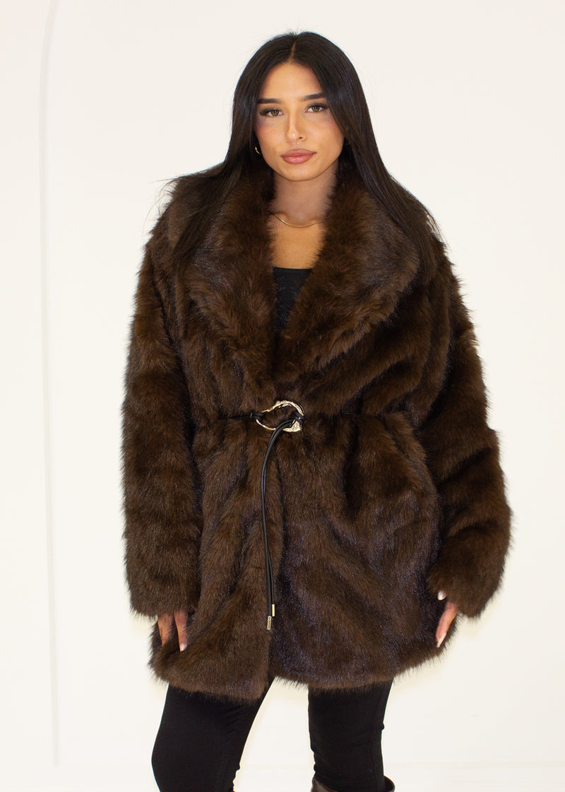 Kunstfell Mantel mit Gürtel