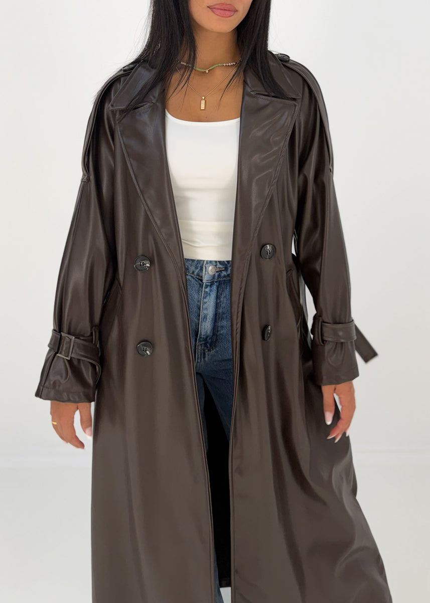 Langer Trenchcoat in Lederoptik