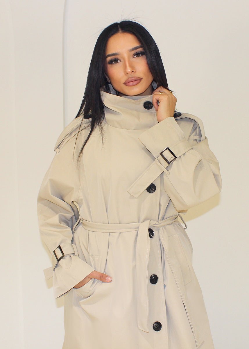 Langer Trenchcoat Stehkragen - NAHA