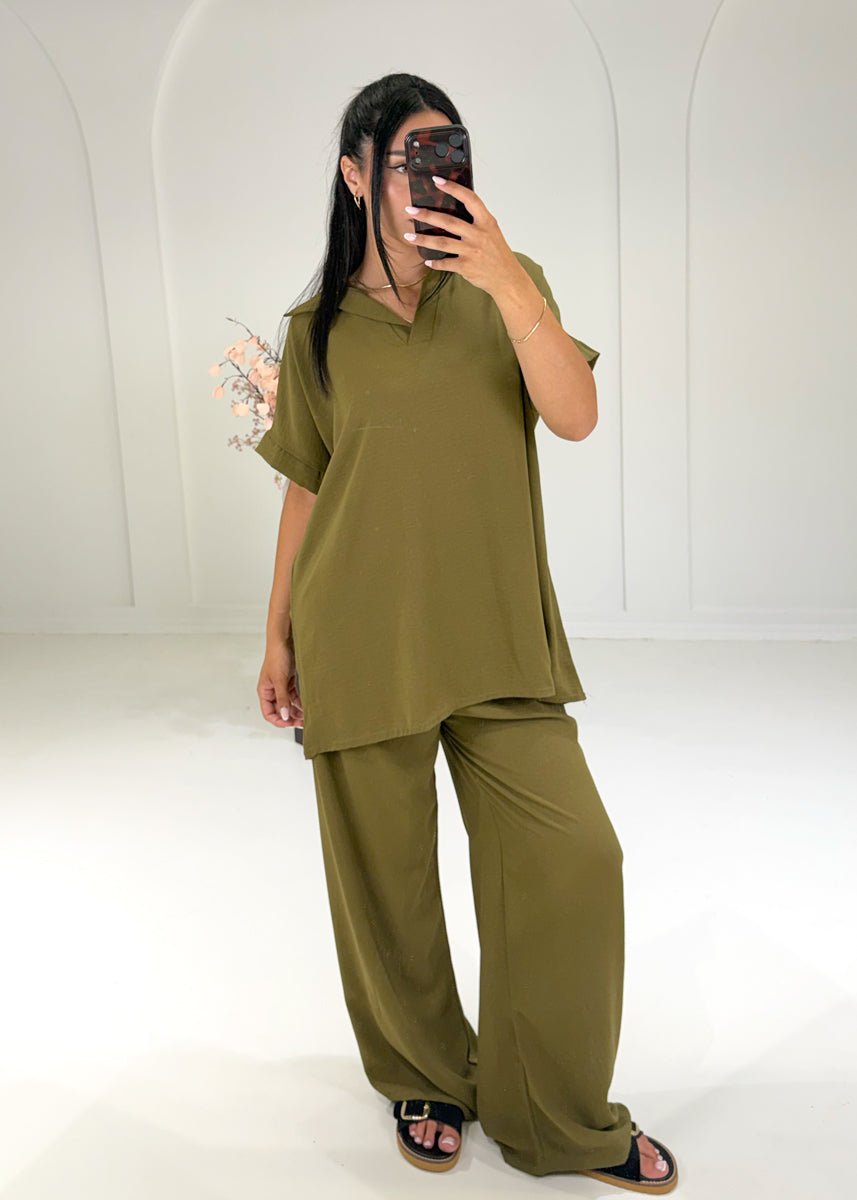 Luftiges Set mit Hemdkragen Khaki - NAHA