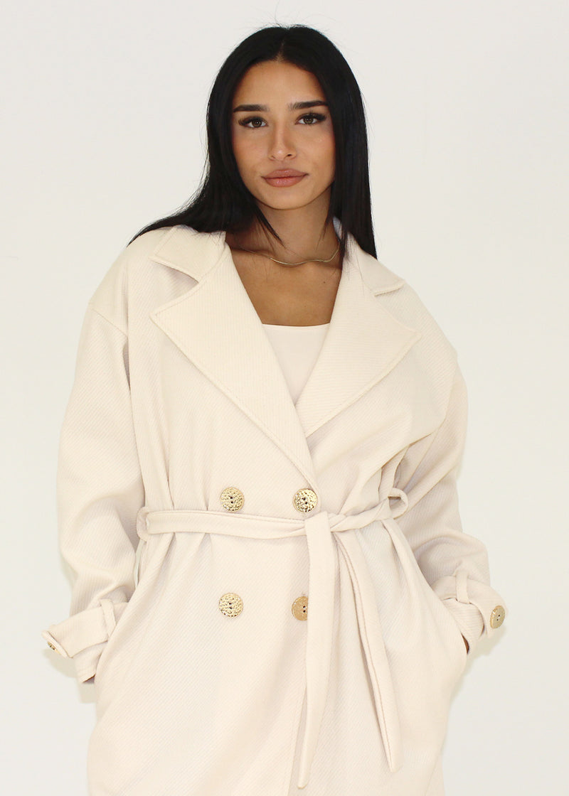 Mantel mit Bindegürtel & Goldknöpfen