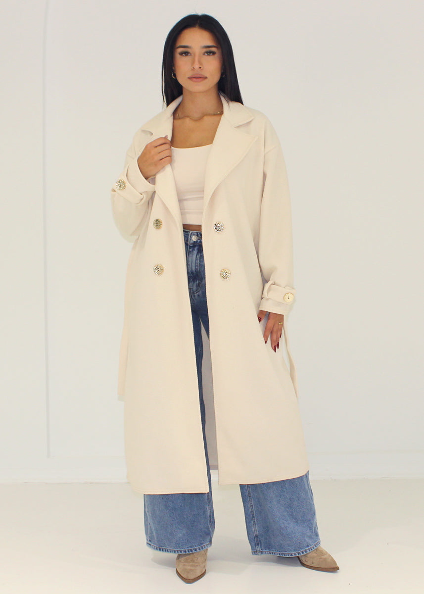 Mantel mit Bindegürtel & Goldknöpfen