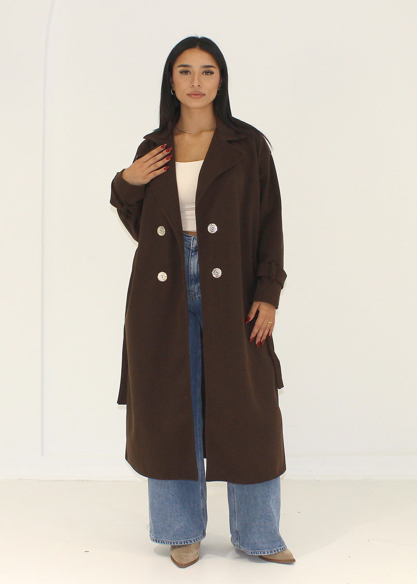 Mantel mit Bindegürtel & Goldknöpfen