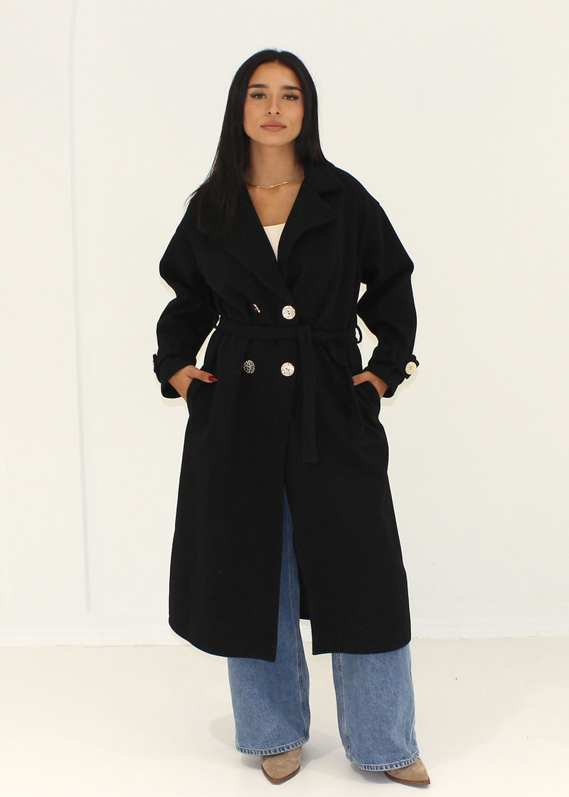 Mantel mit Bindegürtel & Goldknöpfen
