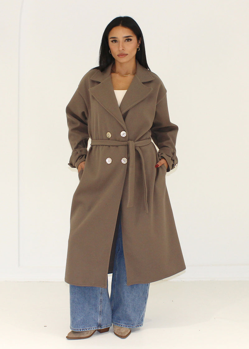 Mantel mit Bindegürtel & Goldknöpfen