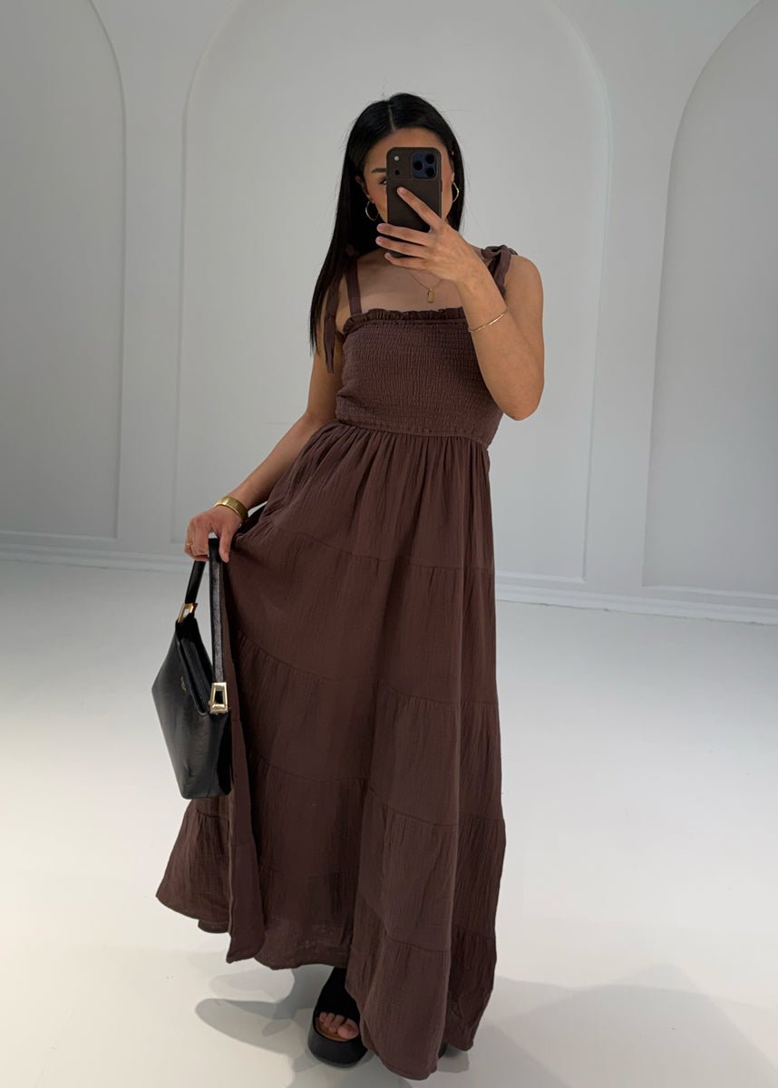 Maxikleid aus Musselin mit Trägern - NAHA