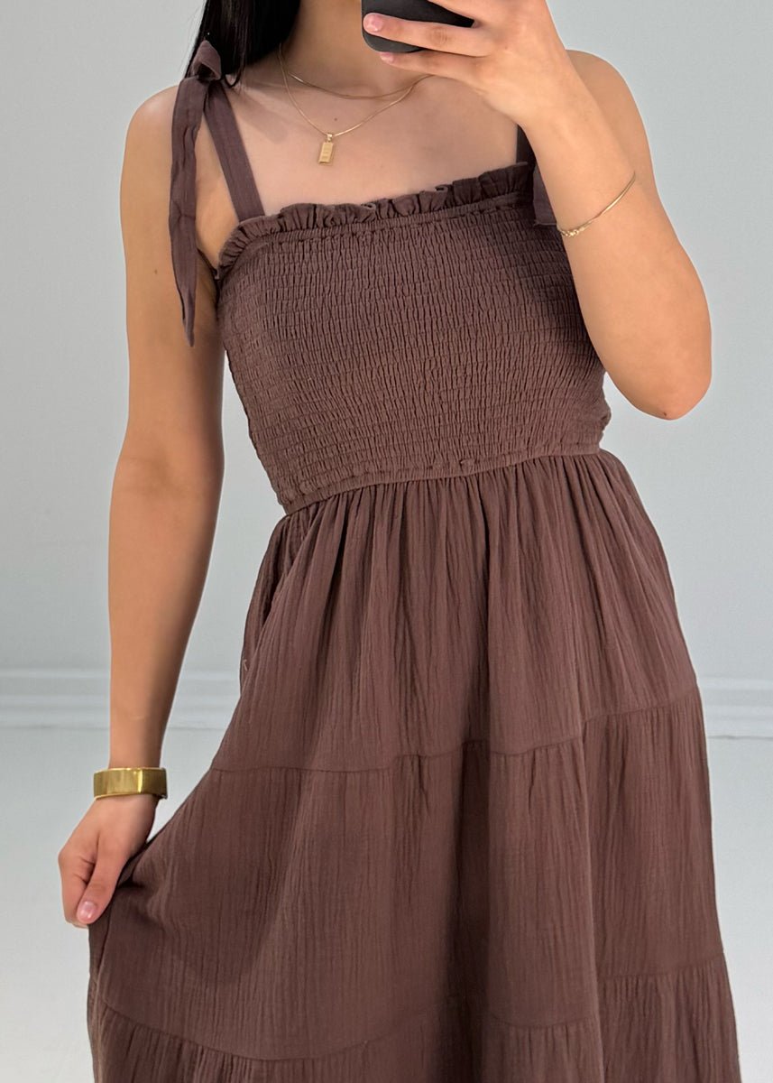 Maxikleid aus Musselin mit Trägern - NAHA