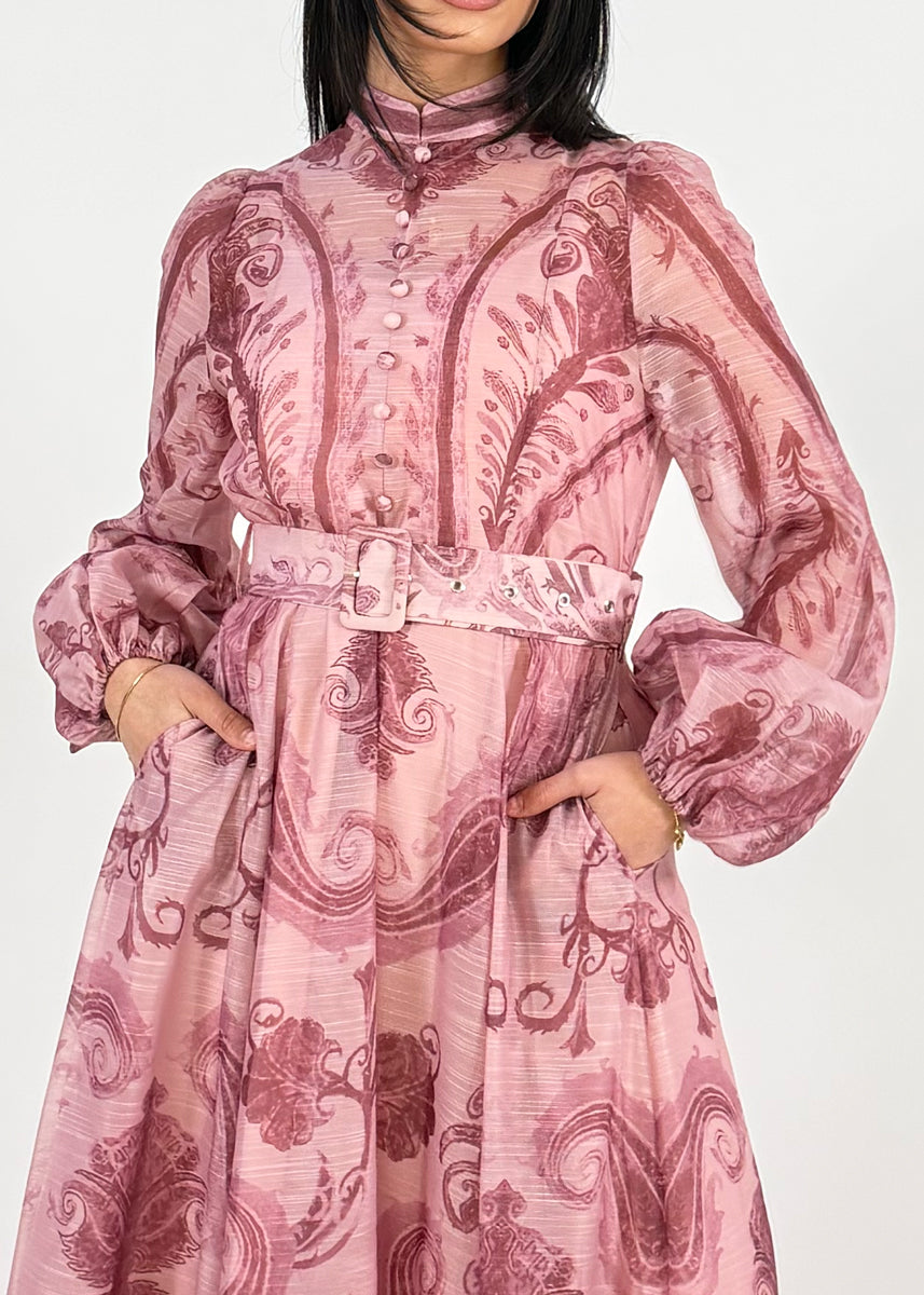 Maxikleid mit Print und Taillengürtel