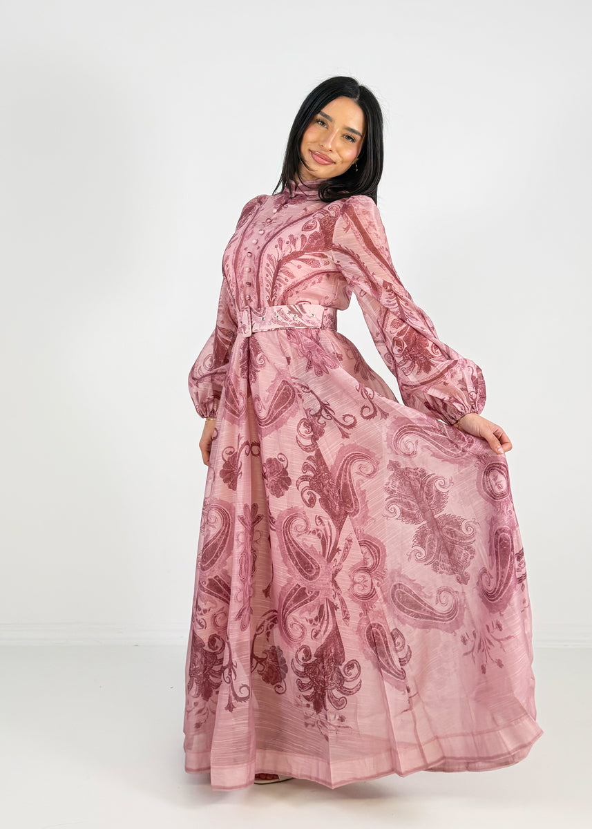 Maxikleid mit Print und Taillengürtel
