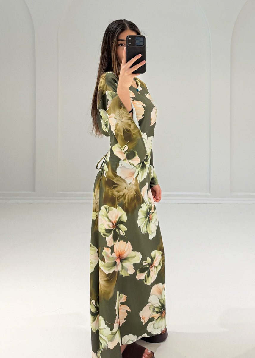 Maxikleid mit Blumenmuster & Bindeband - NAHA