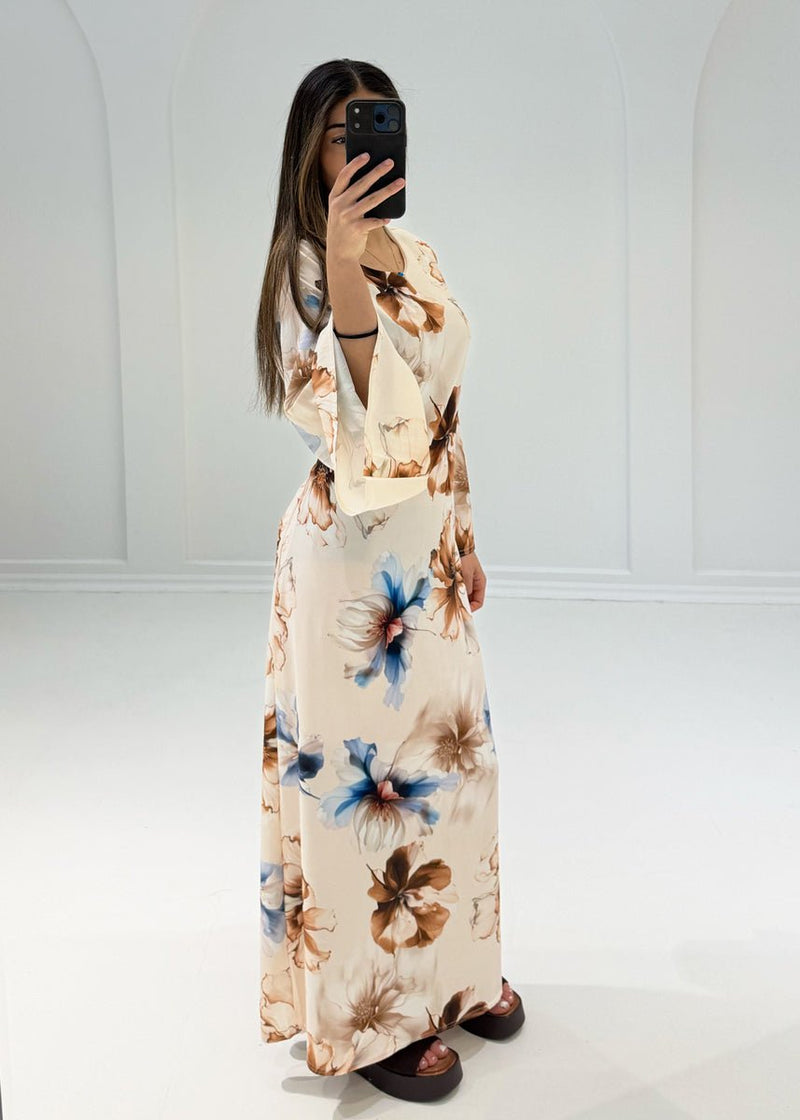 Maxikleid mit Blumenmuster & Bindeband - NAHA
