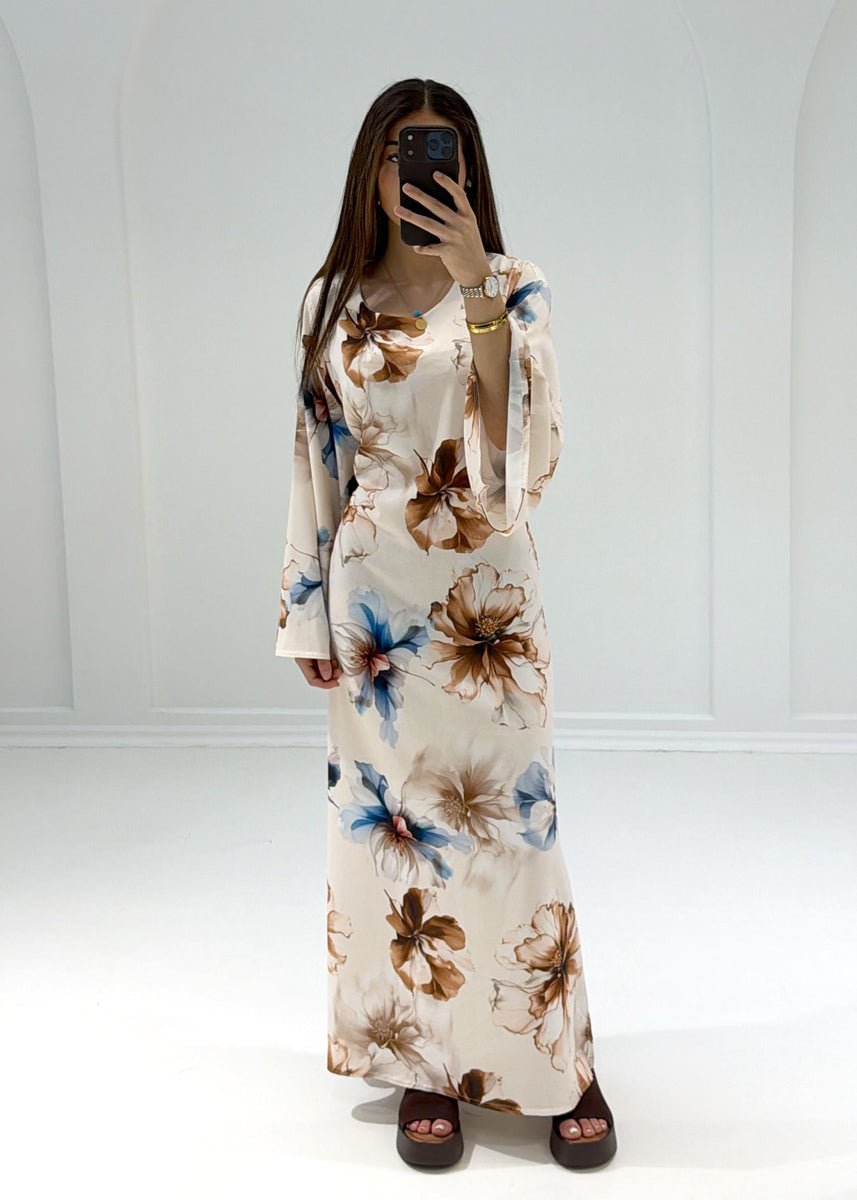 Maxikleid mit Blumenmuster & Bindeband - NAHA