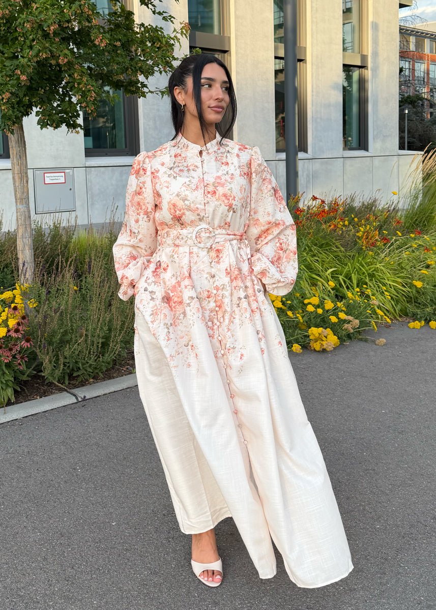 Maxikleid mit floralem Muster in Weiß - NAHA