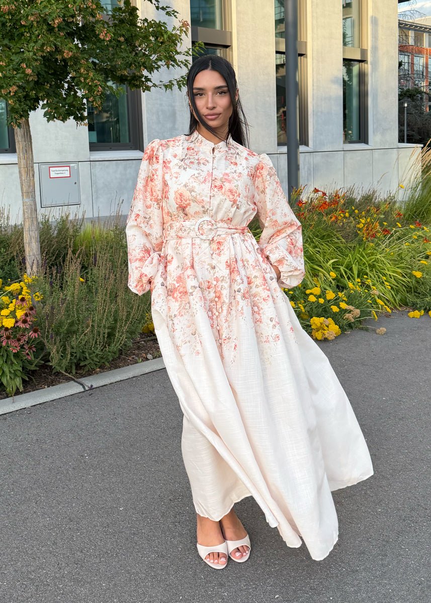 Maxikleid mit floralem Muster in Weiß - NAHA