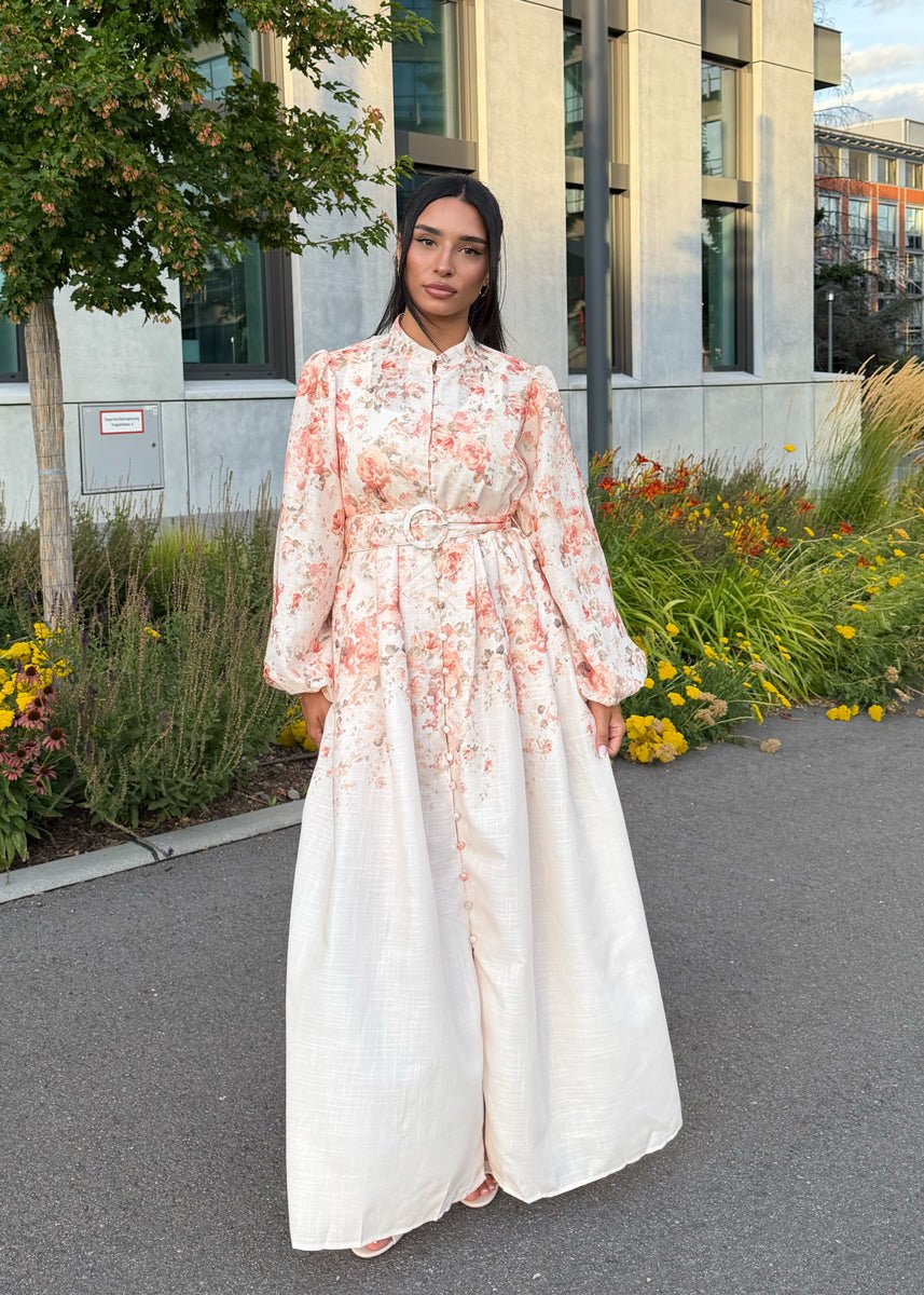 Maxikleid mit floralem Muster in Weiß - NAHA
