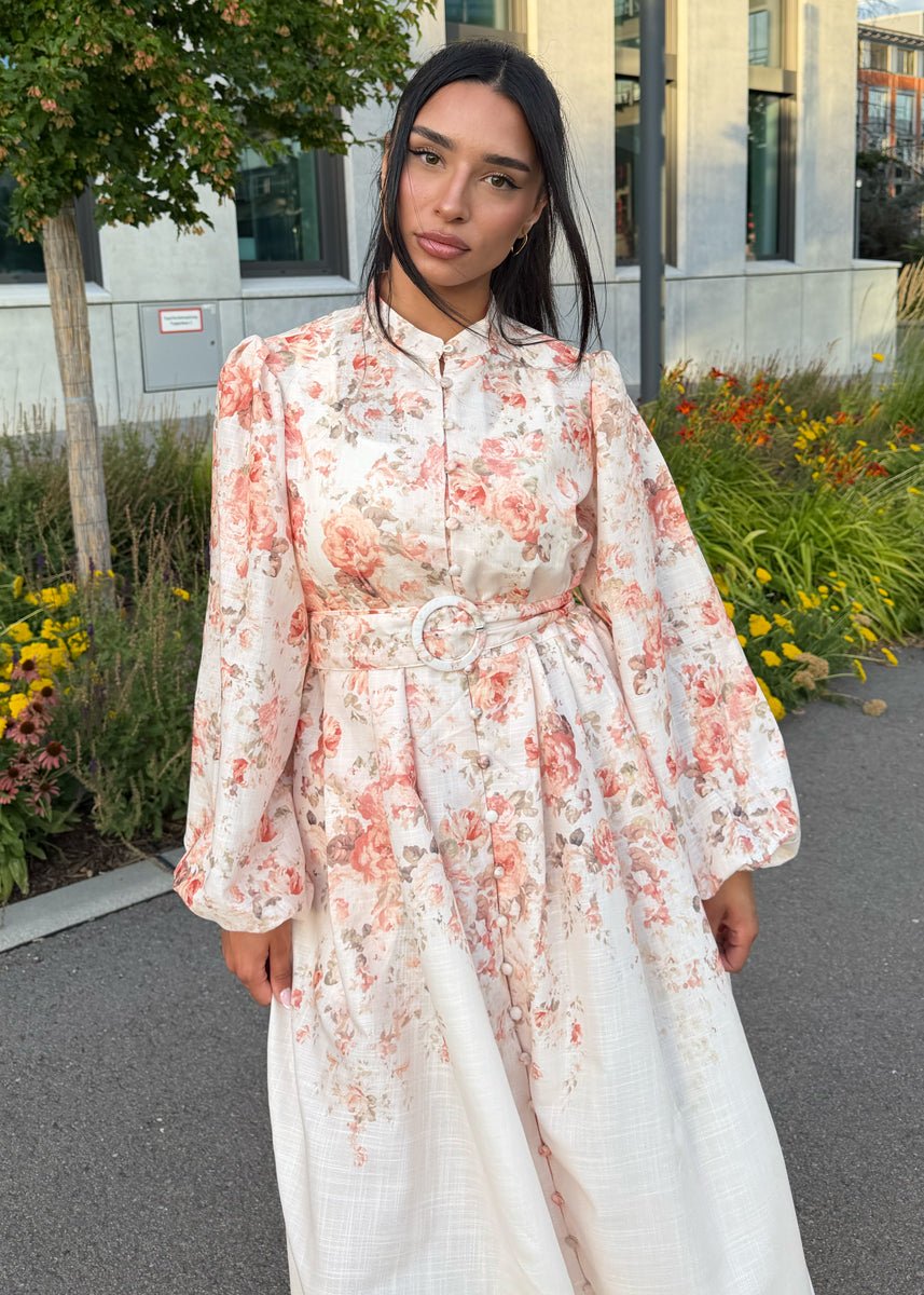 Maxikleid mit floralem Muster in Weiß - NAHA