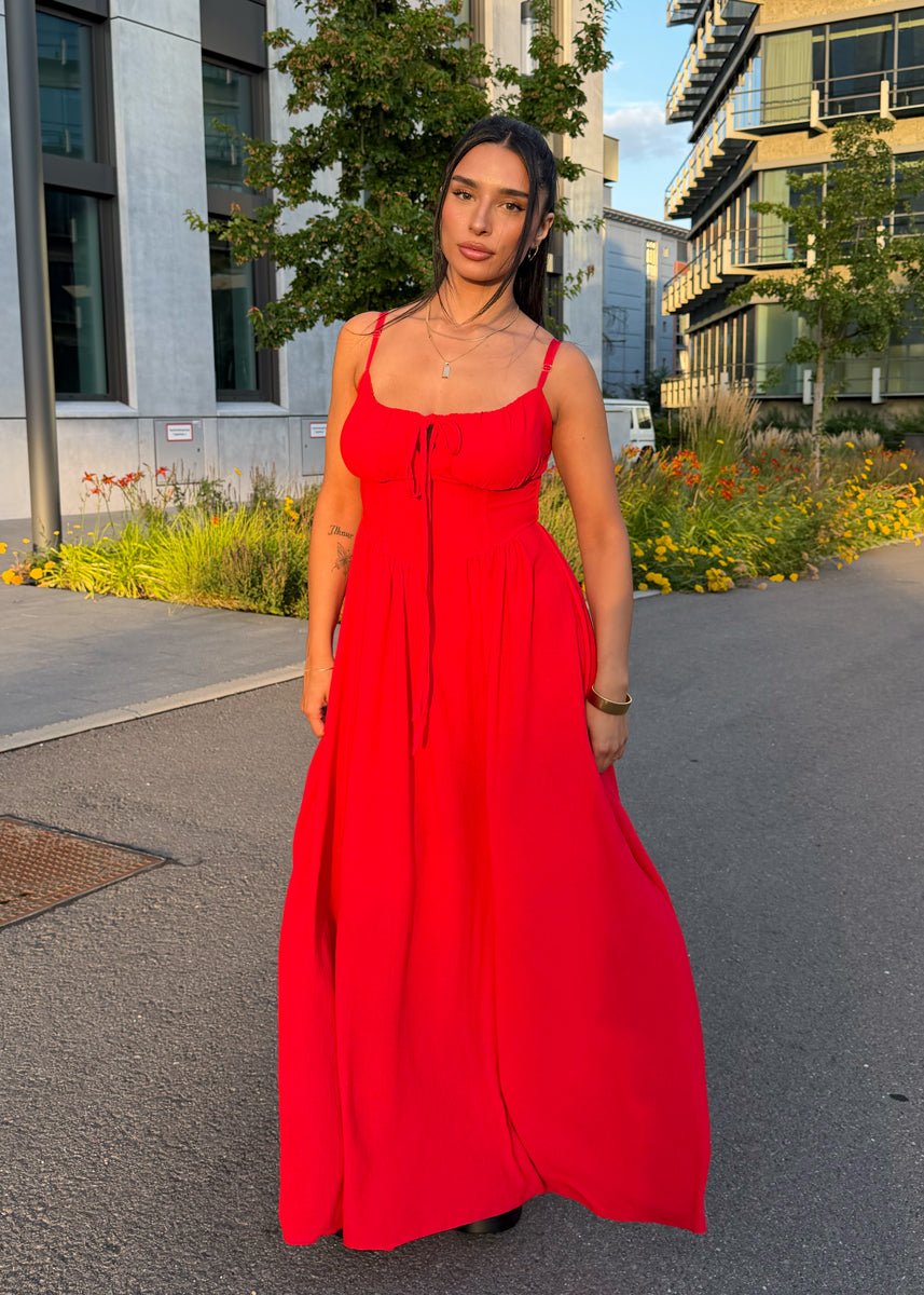Maxikleid mit Schleife & Spaghettiträgern Rot - NAHA