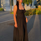 Maxikleid mit Schleife & Spaghettiträgern Schwarz - NAHA