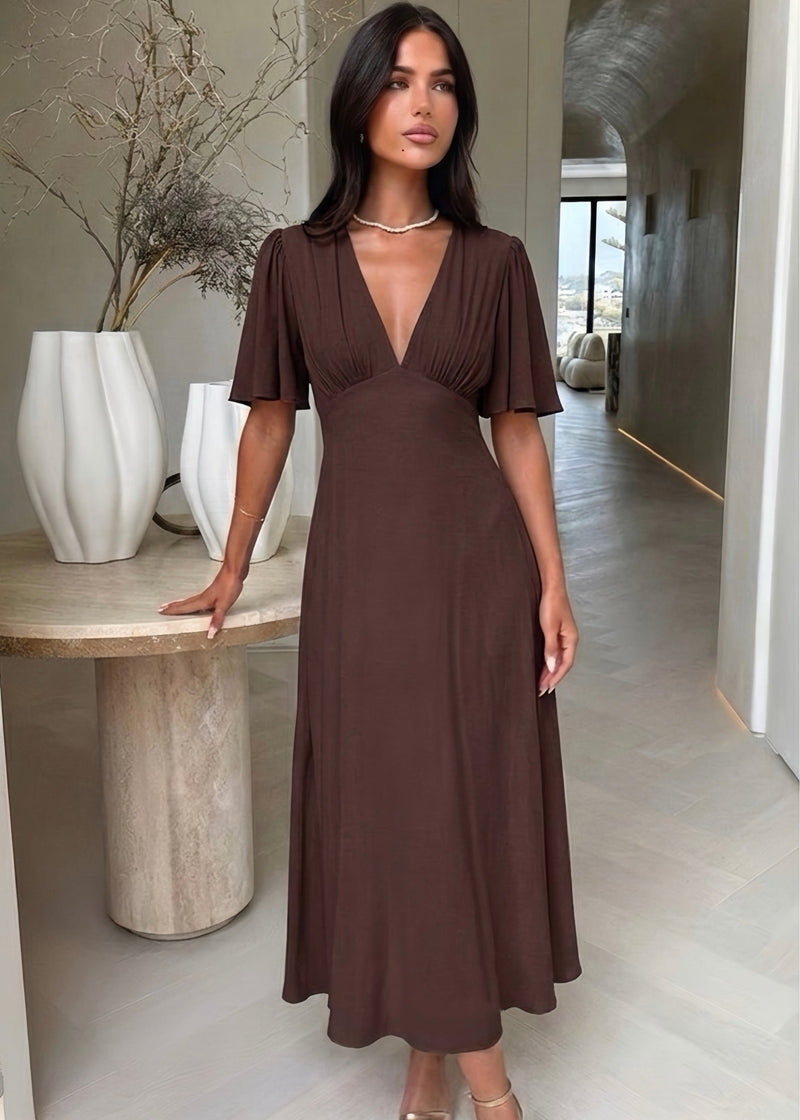 Maxikleid mit V-Ausschnitt und Flügelärmeln - NAHA