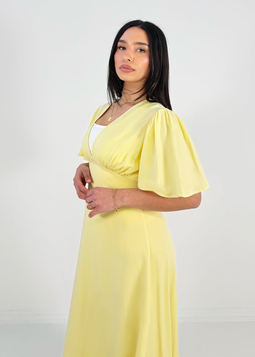 Maxikleid mit V-Ausschnitt und Flügelärmeln - NAHA