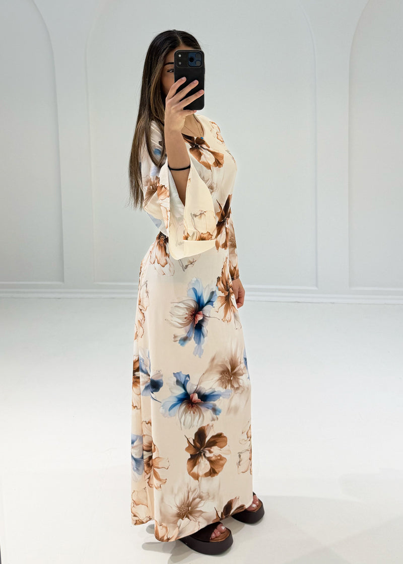 Maxikleid mit Blumenmuster & Bindeband