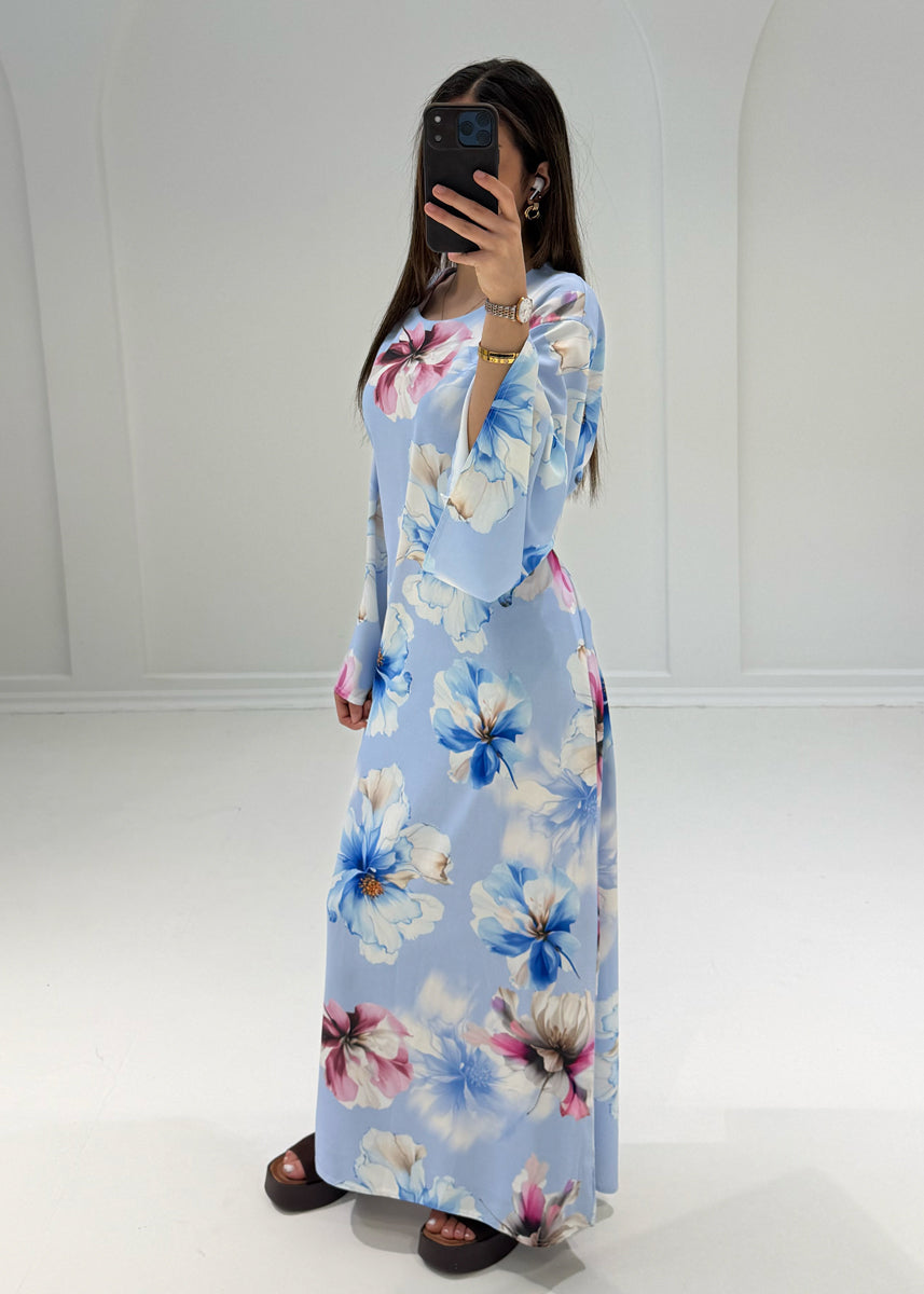 Maxikleid mit Blumenmuster & Bindeband