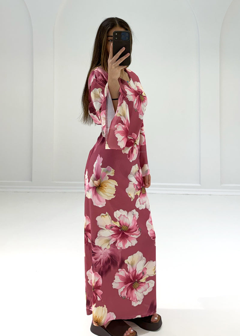 Maxikleid mit Blumenmuster & Bindeband
