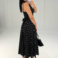 Midikleid mit Punkten & Spaghettiträgern – Schwarz - NAHA