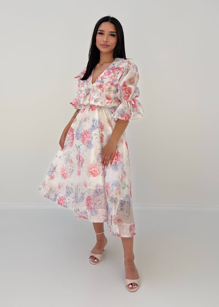 Midikleid mit Volants & Blumenprint - NAHA