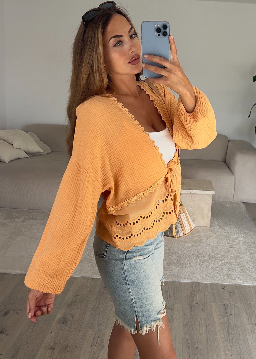 Musselin Bluse mit Lochstickerei - NAHA