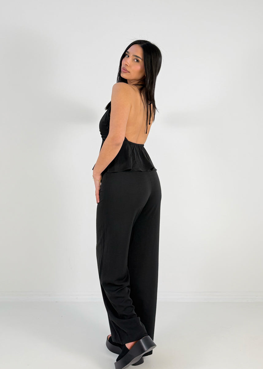 Halterneck Jumpsuit mit weitem Bein