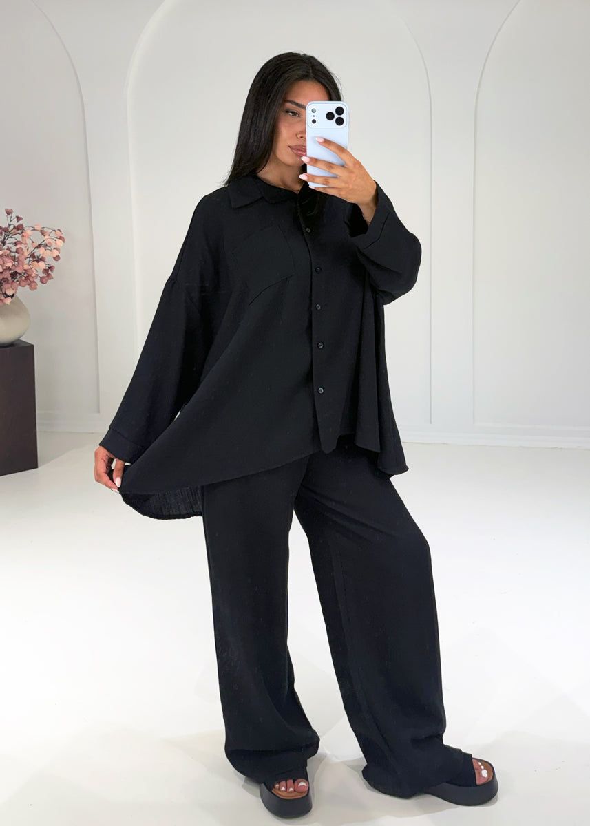Weites Set aus Hemd und Hose Schwarz
