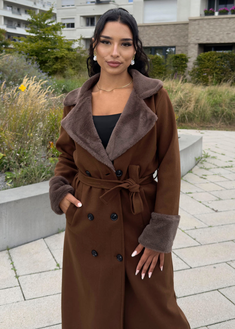 Mantel mit Kunstpelz