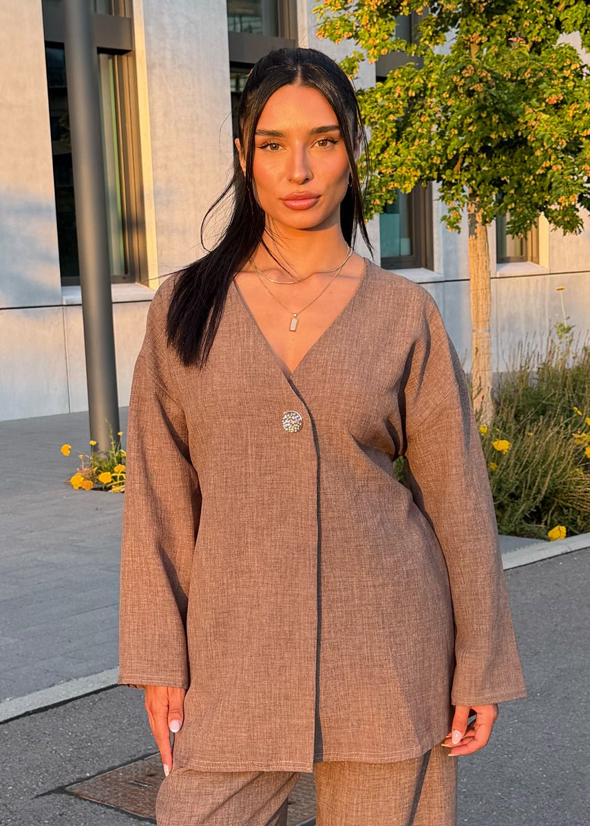 Set mit Bindeband & Goldknopf Taupe - NAHA
