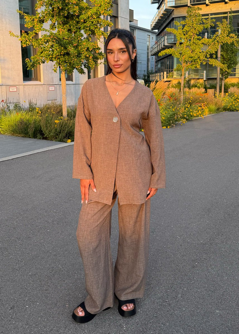 Set mit Bindeband & Goldknopf Taupe - NAHA
