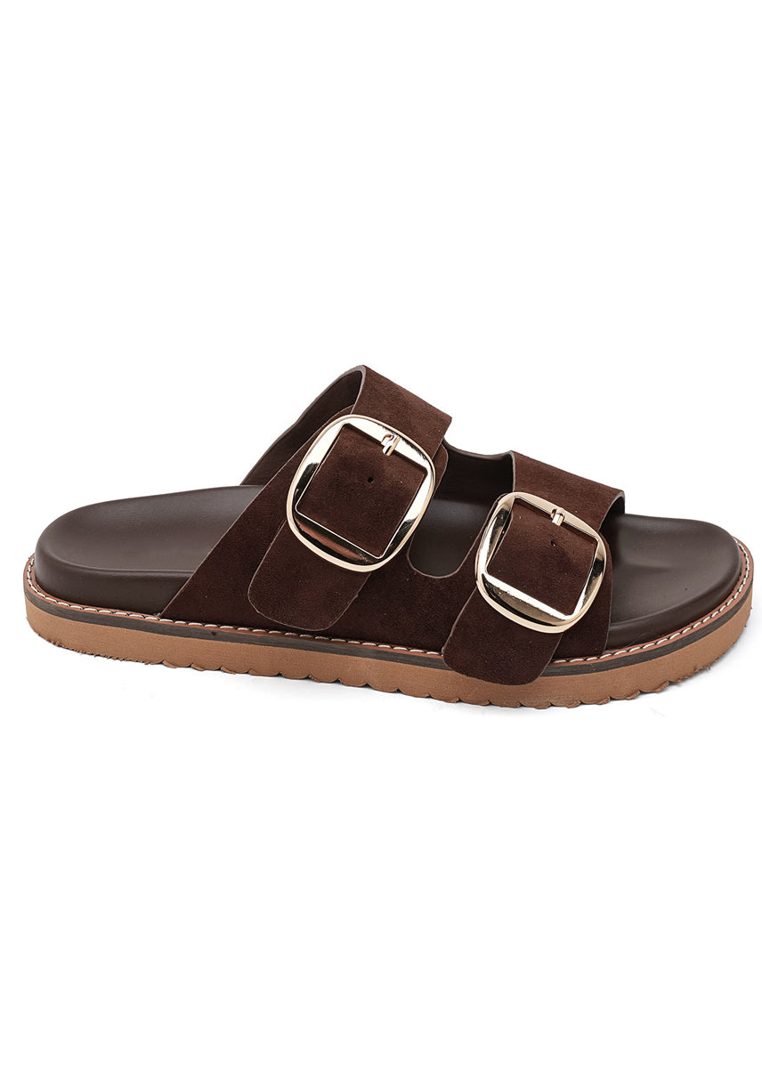 Slides mit doppelten Riemen und Schnallen
