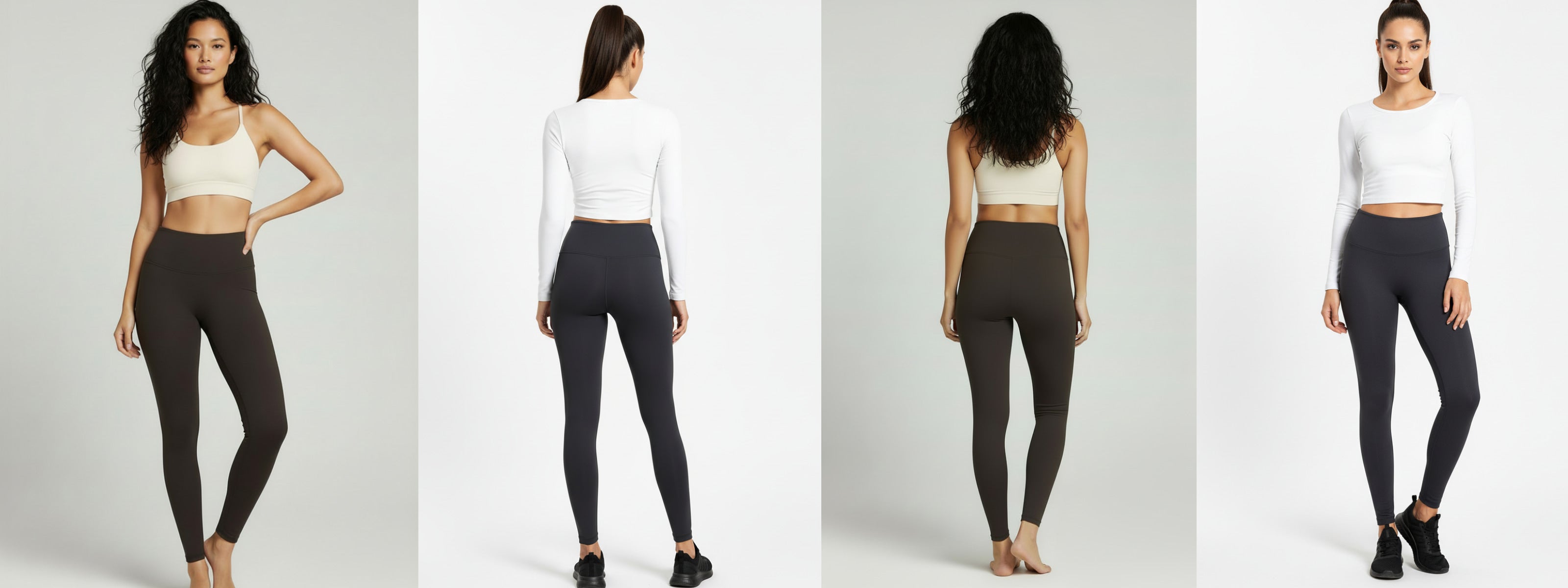 Damen High Waist Sportleggings schwarz für Yoga Fitness und Training Vorder- und Rückansicht